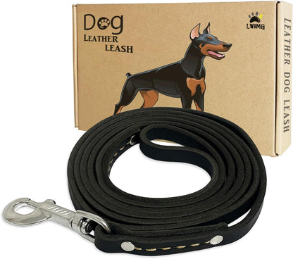 Leather Dog Leash 4ft, Heavy Duty Training Leash for Large Medium Dogs