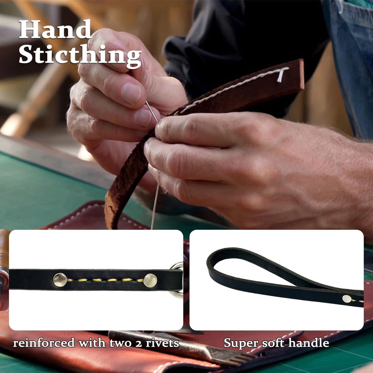 Leather Dog Leash 4ft, Heavy Duty Training Leash for Large Medium Dogs