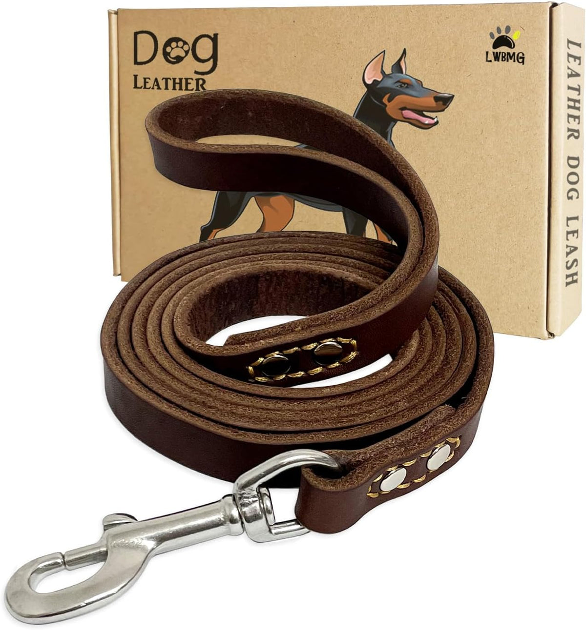Leather Dog Leash 4ft, Heavy Duty Training Leash for Large Medium Dogs