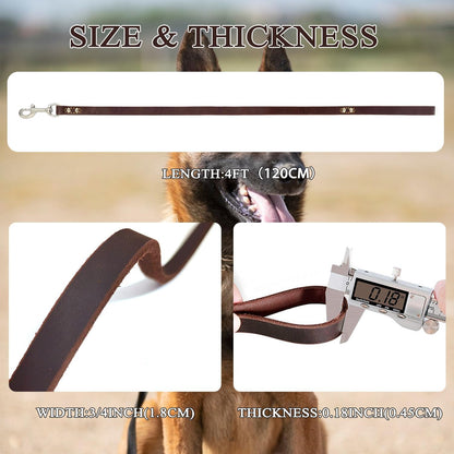 Leather Dog Leash 4ft, Heavy Duty Training Leash for Large Medium Dogs