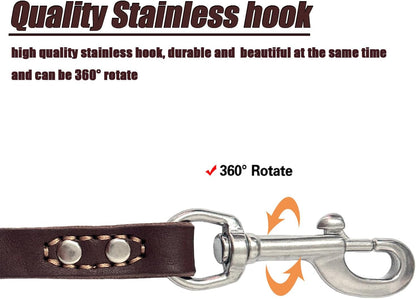 Leather Dog Leash 4ft, Heavy Duty Training Leash for Large Medium Dogs