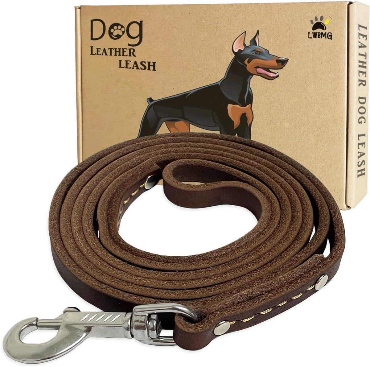 Leather Dog Leash 4ft, Heavy Duty Training Leash for Large Medium Dogs