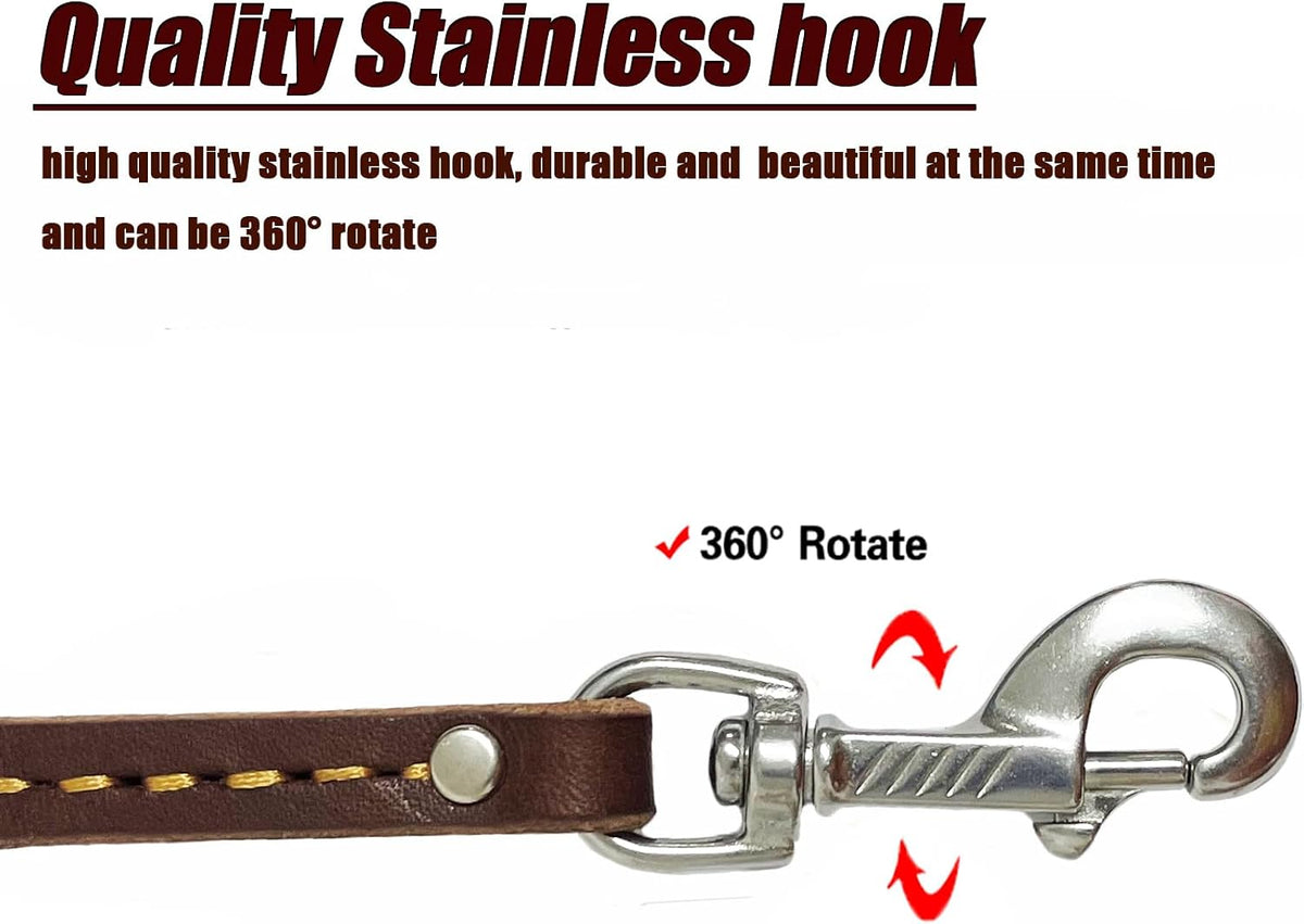 Leather Dog Leash 4ft, Heavy Duty Training Leash for Large Medium Dogs