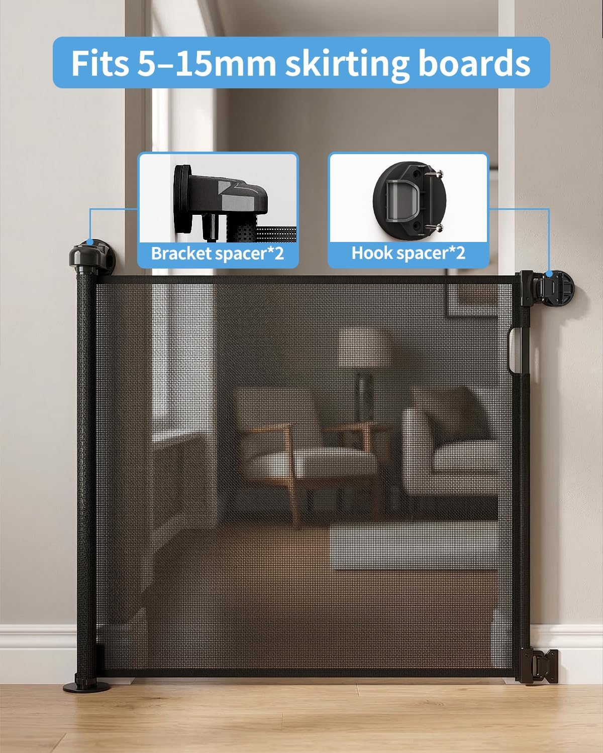 33" H Retractable Baby&Dog Gate, Fits up to 55" W, Hardware Mounted