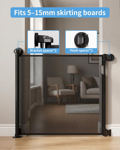33" H Retractable Baby&Dog Gate, Fits up to 55" W, Hardware Mounted