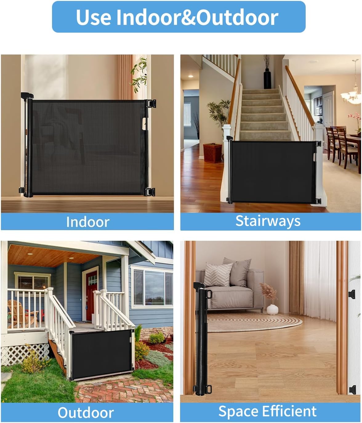 33" H Retractable Baby&Dog Gate, Fits up to 55" W, Hardware Mounted