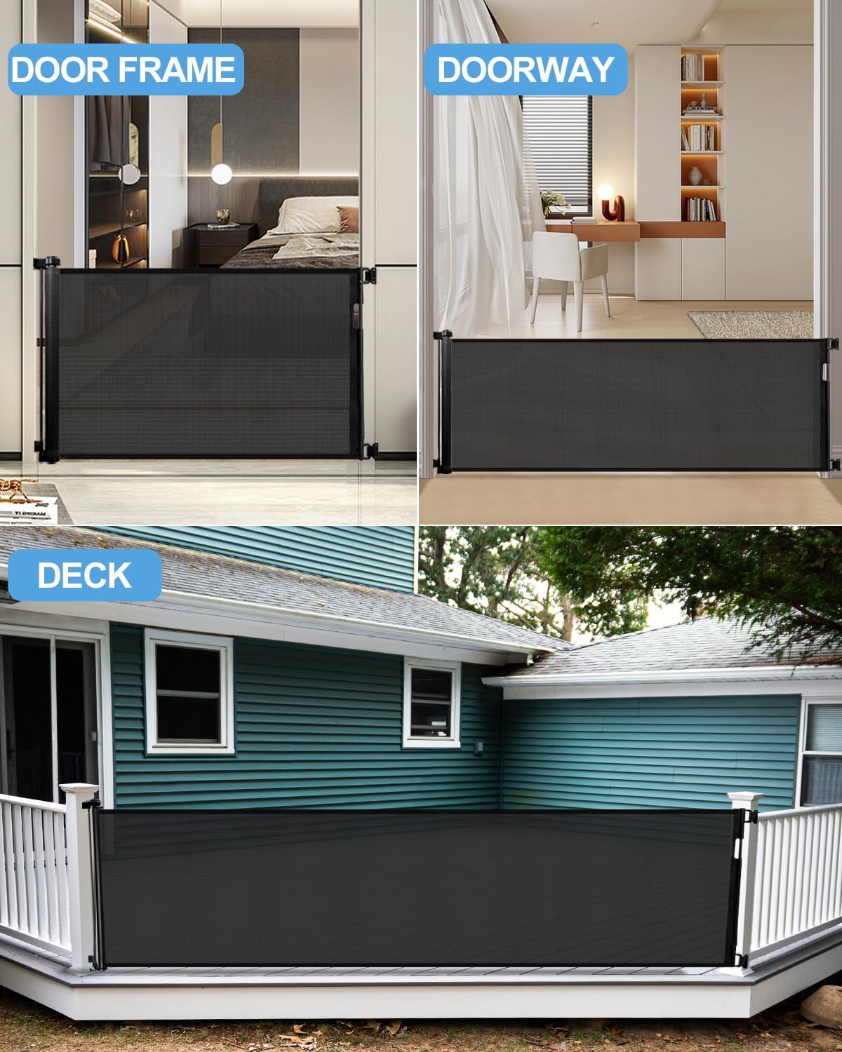 33" H Retractable Baby&Dog Gate, Fits up to 55" W, Hardware Mounted
