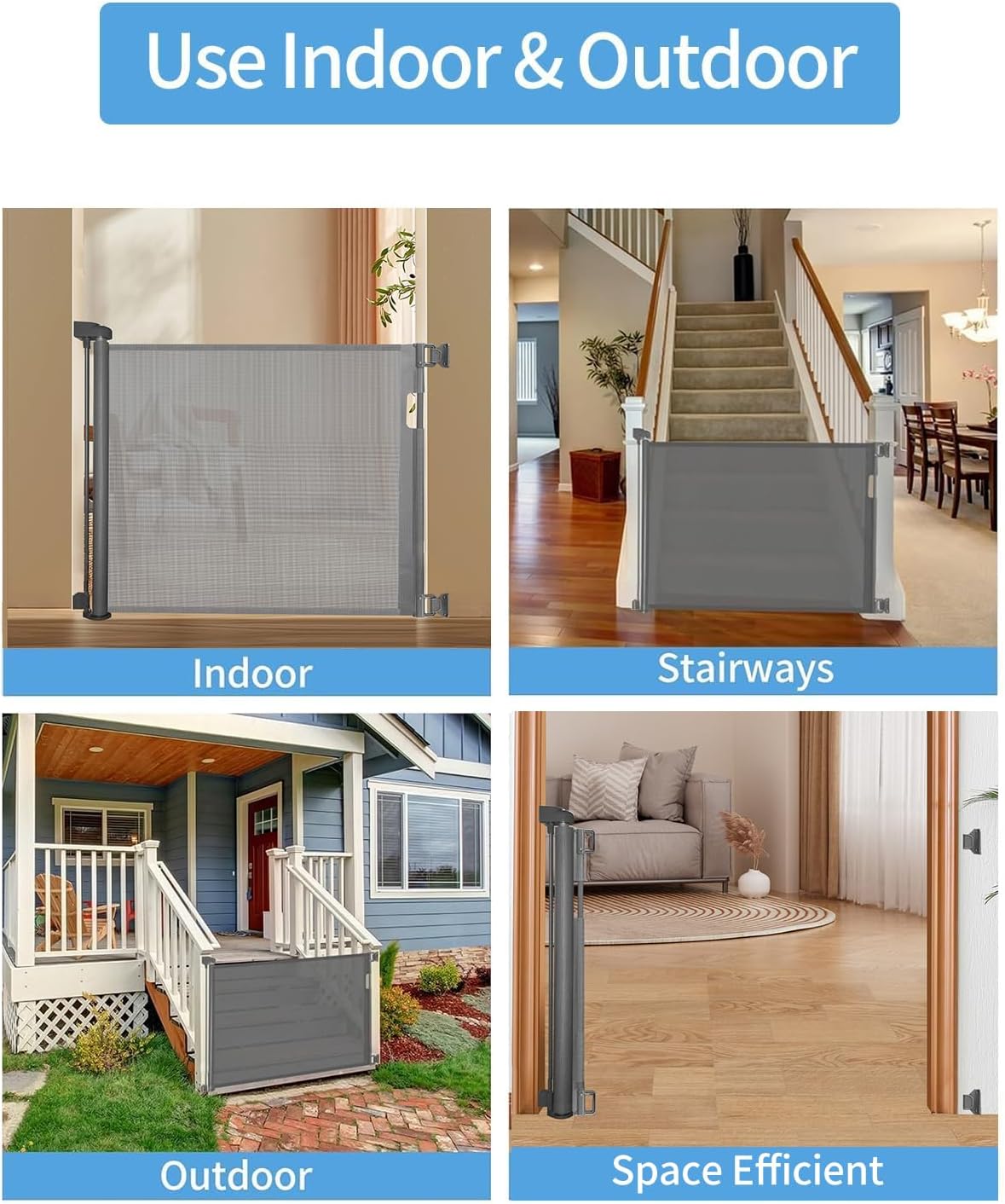 33" H Retractable Baby&Dog Gate, Fits up to 55" W, Hardware Mounted