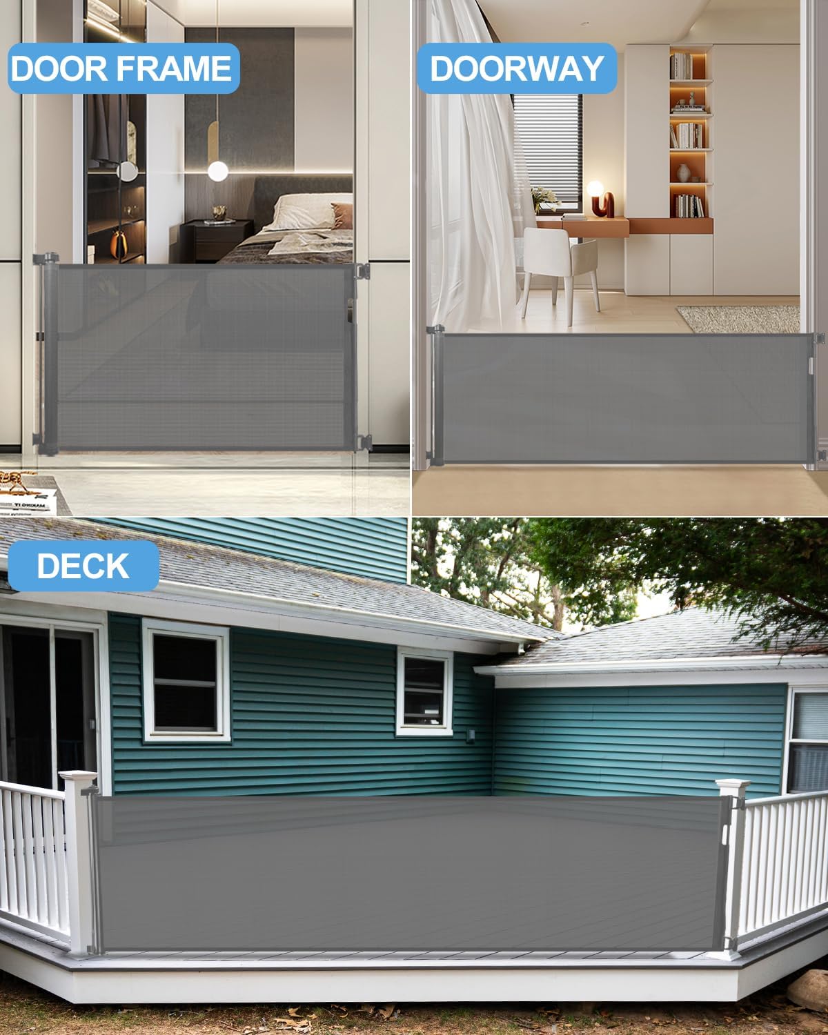 33" H Retractable Baby&Dog Gate, Fits up to 55" W, Hardware Mounted