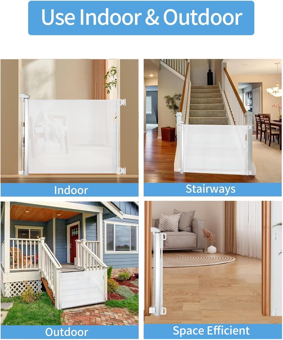 33" H Retractable Baby&Dog Gate, Fits up to 55" W, Hardware Mounted