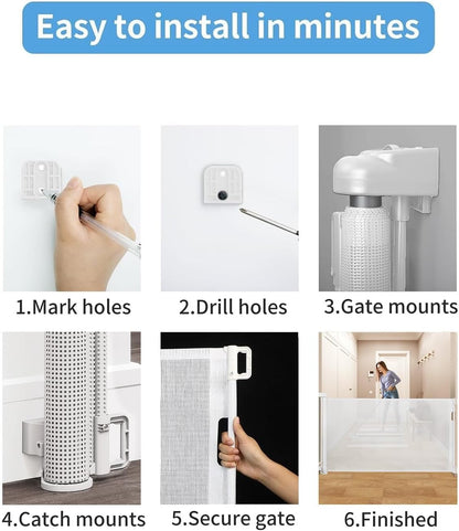 33" H Retractable Baby&Dog Gate, Fits up to 55" W, Hardware Mounted