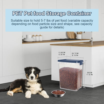 12 lbs Airtight Dog Cat Food Storage Container and Dog Treat Containers BPA-Free, PET Clear Stackable Pet Storage Bin, 1-Cup Scoop, 1-Sponge cleaning brush, Pop Top, With handle, Easy Mobility-large