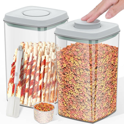 12 lbs Airtight Dog Cat Food Storage Container and Dog Treat Containers BPA-Free, PET Clear Stackable Pet Storage Bin, 1-Cup Scoop, 1-Sponge cleaning brush, Pop Top, With handle, Easy Mobility-large