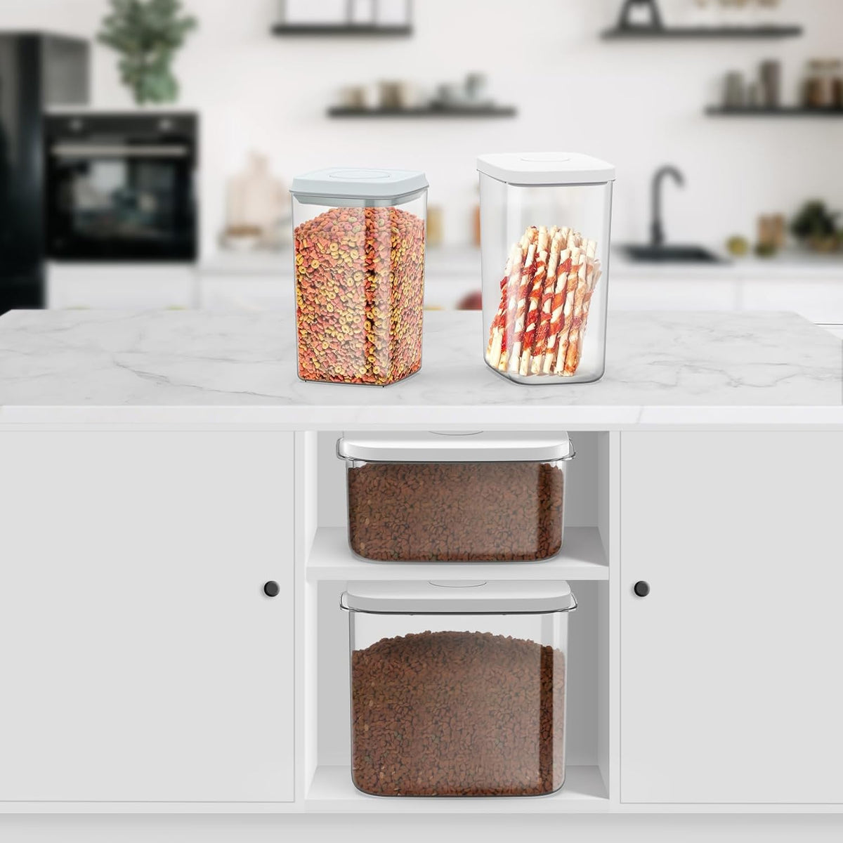 12 lbs Airtight Dog Cat Food Storage Container and Dog Treat Containers BPA-Free, PET Clear Stackable Pet Storage Bin, 1-Cup Scoop, 1-Sponge cleaning brush, Pop Top, With handle, Easy Mobility-large