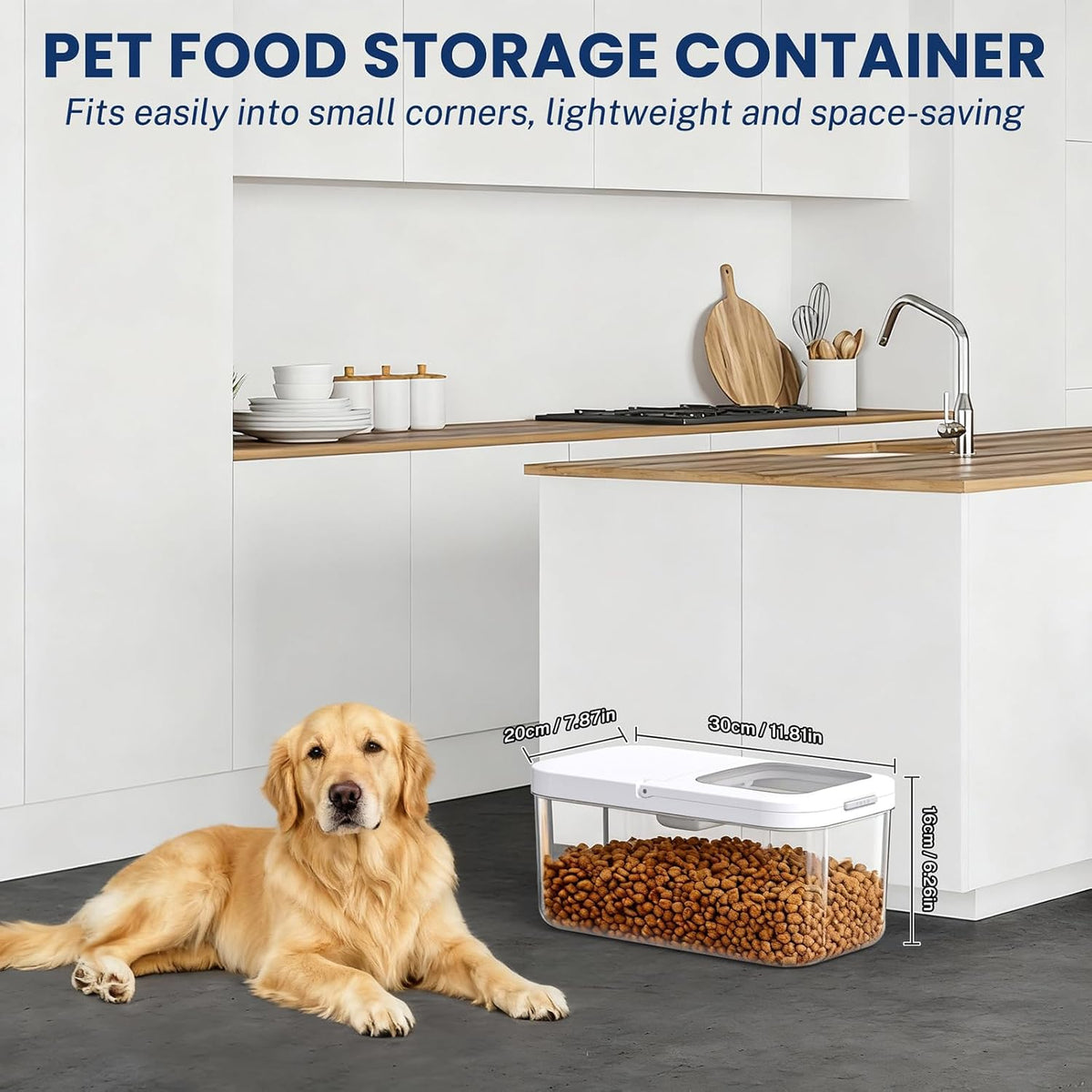 12 lbs Airtight Dog Cat Food Storage Container and Dog Treat Containers BPA-Free, PET Clear Stackable Pet Storage Bin, 1-Cup Scoop, 1-Sponge cleaning brush, Pop Top, With handle, Easy Mobility-large