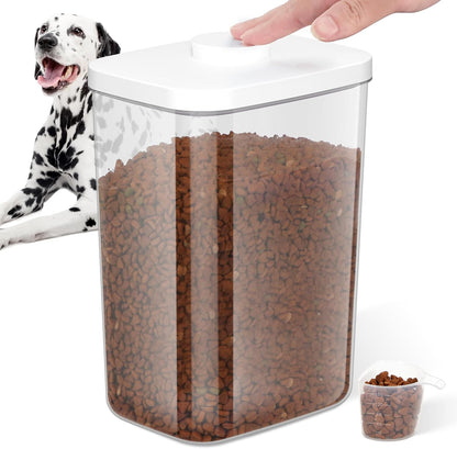 12 lbs Airtight Dog Cat Food Storage Container and Dog Treat Containers BPA-Free, PET Clear Stackable Pet Storage Bin, 1-Cup Scoop, 1-Sponge cleaning brush, Pop Top, With handle, Easy Mobility-large