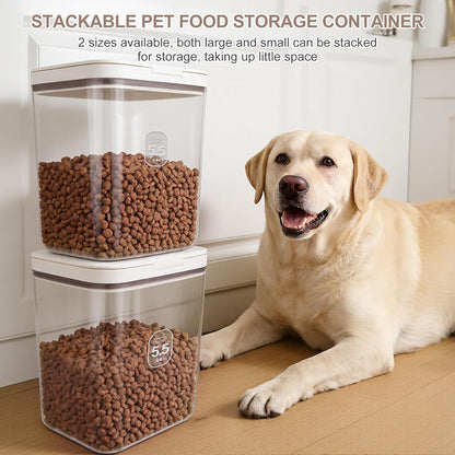 12 lbs Airtight Dog Cat Food Storage Container and Dog Treat Containers BPA-Free, PET Clear Stackable Pet Storage Bin, 1-Cup Scoop, 1-Sponge cleaning brush, Pop Top, With handle, Easy Mobility-large
