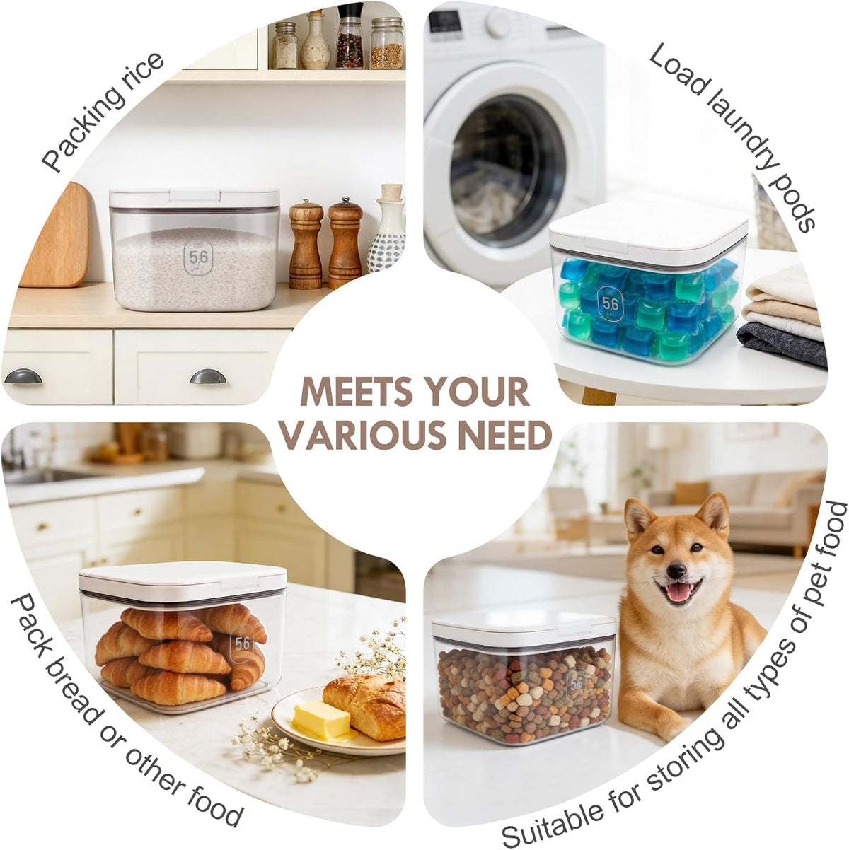 12 lbs Airtight Dog Cat Food Storage Container and Dog Treat Containers BPA-Free, PET Clear Stackable Pet Storage Bin, 1-Cup Scoop, 1-Sponge cleaning brush, Pop Top, With handle, Easy Mobility-large