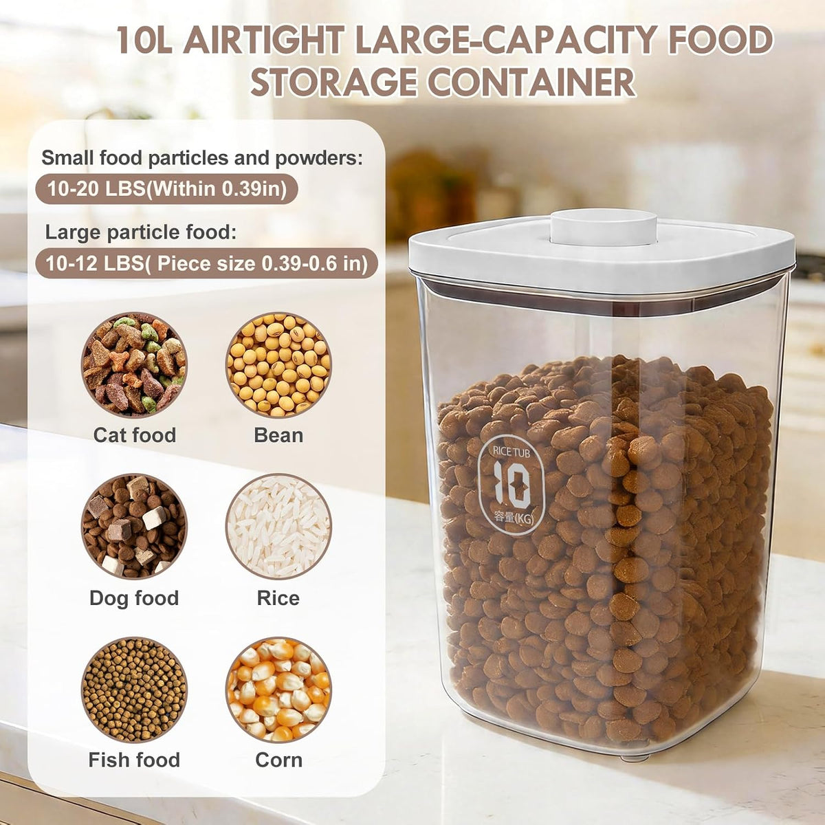 12 lbs Airtight Dog Cat Food Storage Container and Dog Treat Containers BPA-Free, PET Clear Stackable Pet Storage Bin, 1-Cup Scoop, 1-Sponge cleaning brush, Pop Top, With handle, Easy Mobility-large