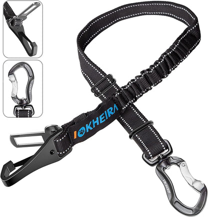 Dog Seatbelt, Updated Adjustable Harness Reflective Bungee Dog Car Seat Belt with Aviation Aluminum Alloy Rotatable Carabiner, Hook & Buckle