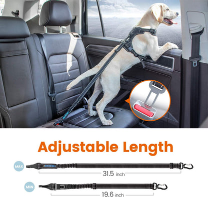Dog Seatbelt, Updated Adjustable Harness Reflective Bungee Dog Car Seat Belt with Aviation Aluminum Alloy Rotatable Carabiner, Hook & Buckle