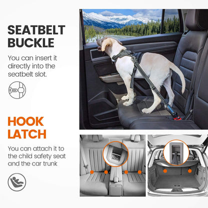 Dog Seatbelt, Updated Adjustable Harness Reflective Bungee Dog Car Seat Belt with Aviation Aluminum Alloy Rotatable Carabiner, Hook & Buckle