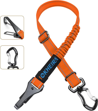 Dog Seatbelt, Updated Adjustable Harness Reflective Bungee Dog Car Seat Belt with Aviation Aluminum Alloy Rotatable Carabiner, Hook & Buckle