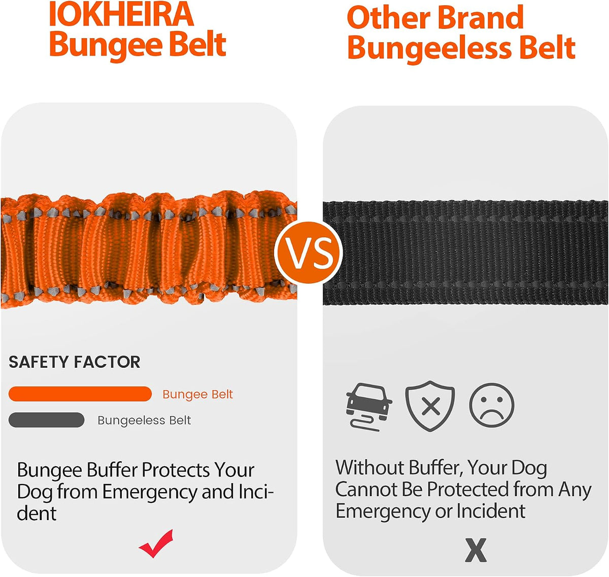 Dog Seatbelt, Updated Adjustable Harness Reflective Bungee Dog Car Seat Belt with Aviation Aluminum Alloy Rotatable Carabiner, Hook & Buckle