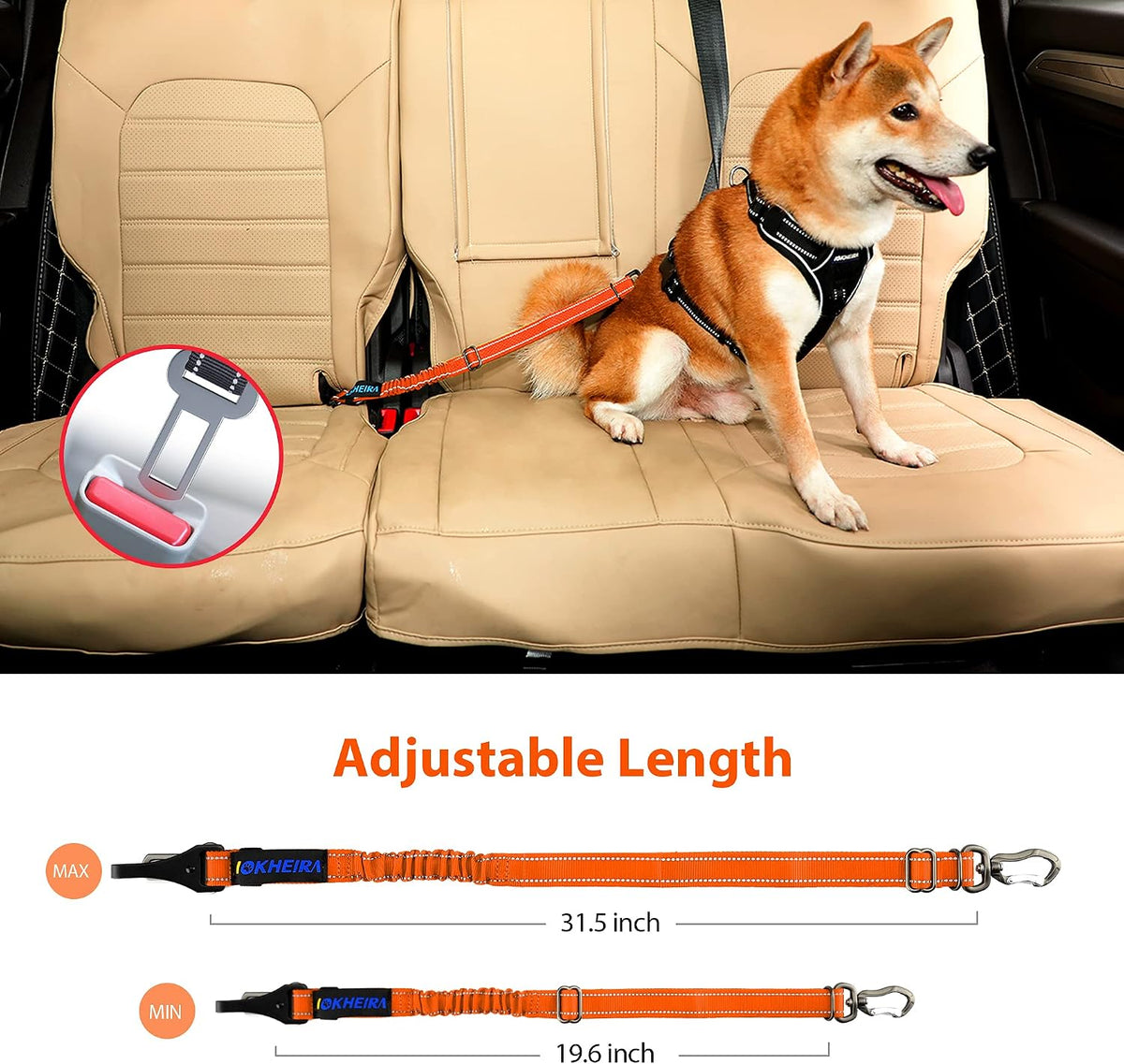 Dog Seatbelt, Updated Adjustable Harness Reflective Bungee Dog Car Seat Belt with Aviation Aluminum Alloy Rotatable Carabiner, Hook & Buckle