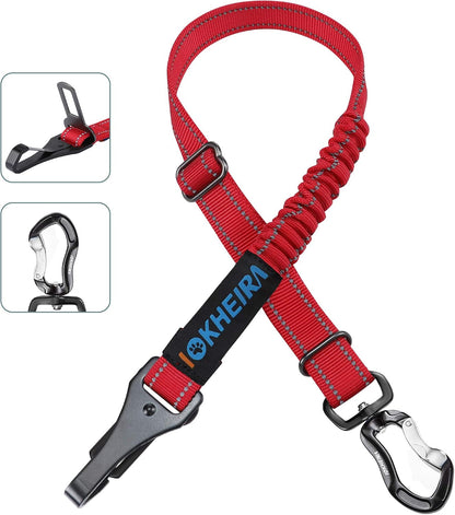Dog Seatbelt, Updated Adjustable Harness Reflective Bungee Dog Car Seat Belt with Aviation Aluminum Alloy Rotatable Carabiner, Hook & Buckle