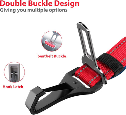 Dog Seatbelt, Updated Adjustable Harness Reflective Bungee Dog Car Seat Belt with Aviation Aluminum Alloy Rotatable Carabiner, Hook & Buckle