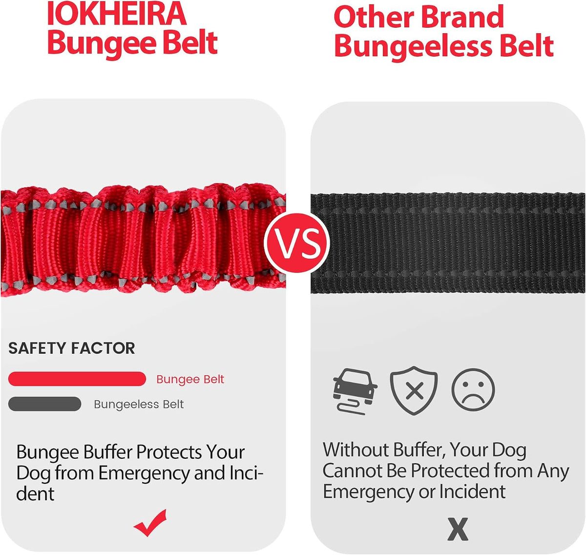 Dog Seatbelt, Updated Adjustable Harness Reflective Bungee Dog Car Seat Belt with Aviation Aluminum Alloy Rotatable Carabiner, Hook & Buckle