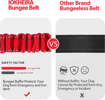 Dog Seatbelt, Updated Adjustable Harness Reflective Bungee Dog Car Seat Belt with Aviation Aluminum Alloy Rotatable Carabiner, Hook & Buckle