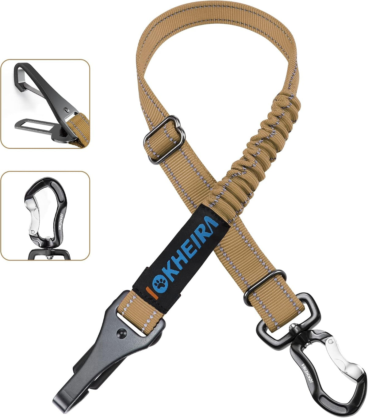Dog Seatbelt, Updated Adjustable Harness Reflective Bungee Dog Car Seat Belt with Aviation Aluminum Alloy Rotatable Carabiner, Hook & Buckle