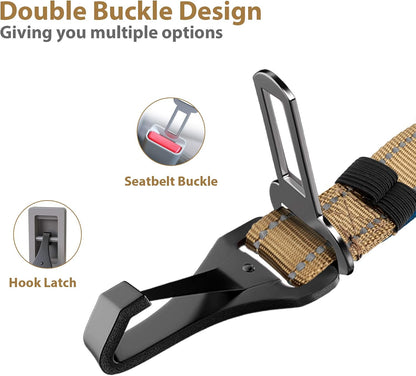Dog Seatbelt, Updated Adjustable Harness Reflective Bungee Dog Car Seat Belt with Aviation Aluminum Alloy Rotatable Carabiner, Hook & Buckle
