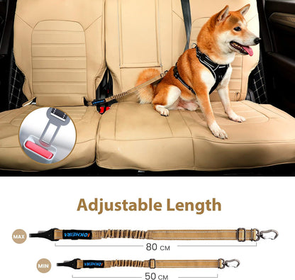 Dog Seatbelt, Updated Adjustable Harness Reflective Bungee Dog Car Seat Belt with Aviation Aluminum Alloy Rotatable Carabiner, Hook & Buckle