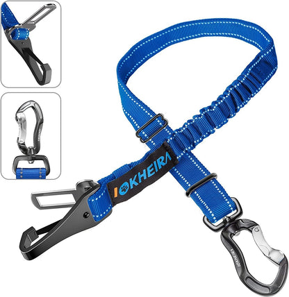 Dog Seatbelt, Updated Adjustable Harness Reflective Bungee Dog Car Seat Belt with Aviation Aluminum Alloy Rotatable Carabiner, Hook & Buckle