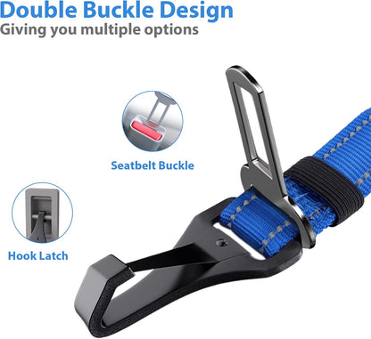 Dog Seatbelt, Updated Adjustable Harness Reflective Bungee Dog Car Seat Belt with Aviation Aluminum Alloy Rotatable Carabiner, Hook & Buckle