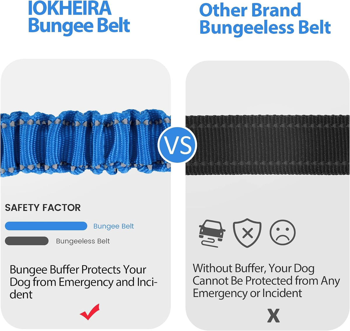 Dog Seatbelt, Updated Adjustable Harness Reflective Bungee Dog Car Seat Belt with Aviation Aluminum Alloy Rotatable Carabiner, Hook & Buckle