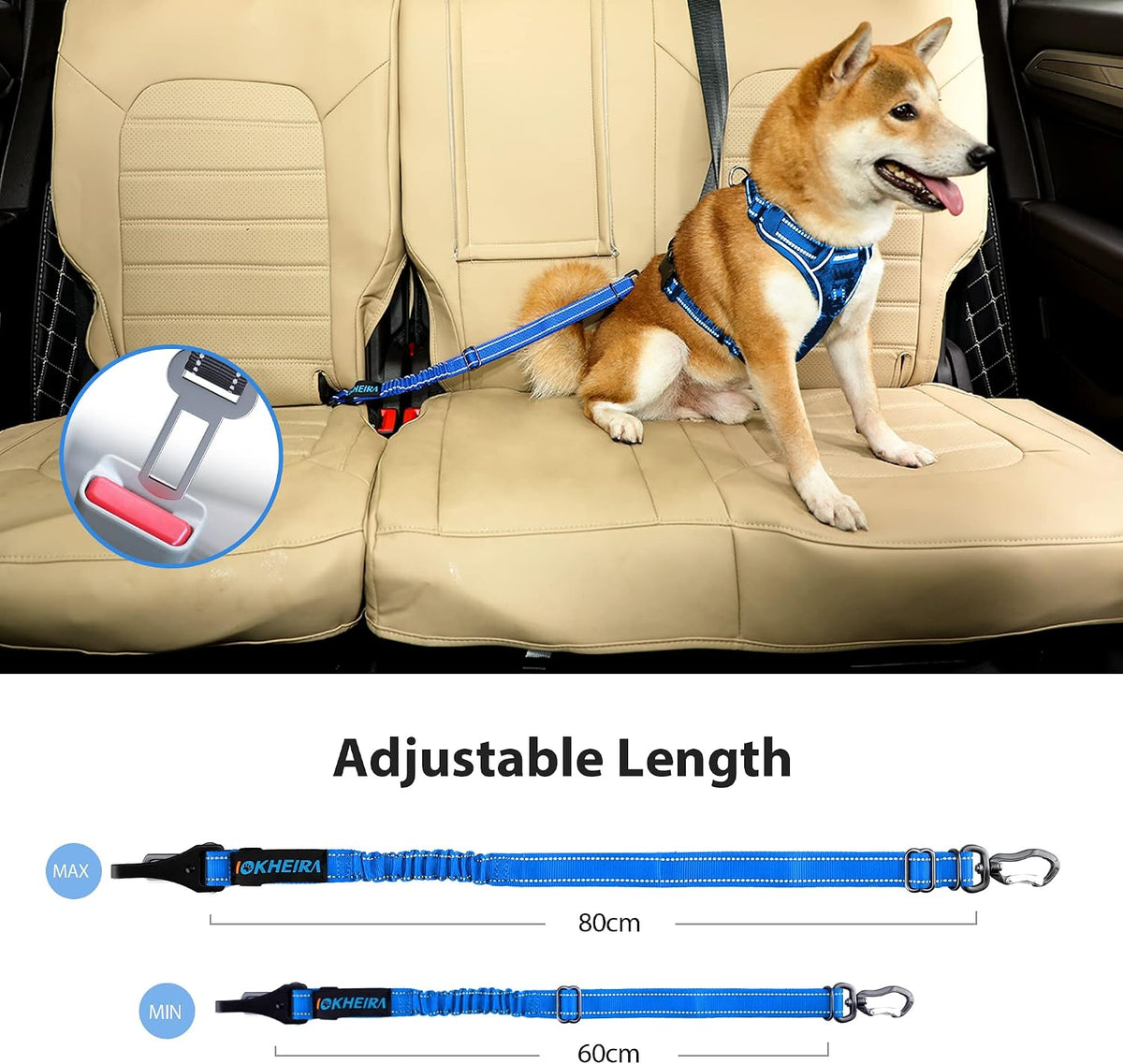 Dog Seatbelt, Updated Adjustable Harness Reflective Bungee Dog Car Seat Belt with Aviation Aluminum Alloy Rotatable Carabiner, Hook & Buckle