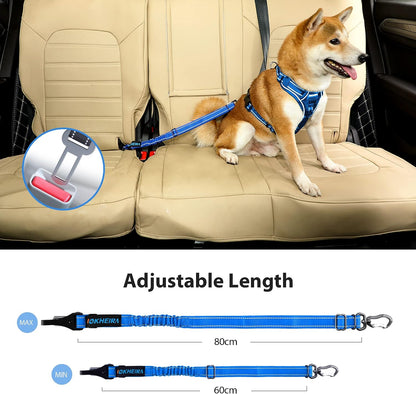 Dog Seatbelt, Updated Adjustable Harness Reflective Bungee Dog Car Seat Belt with Aviation Aluminum Alloy Rotatable Carabiner, Hook & Buckle
