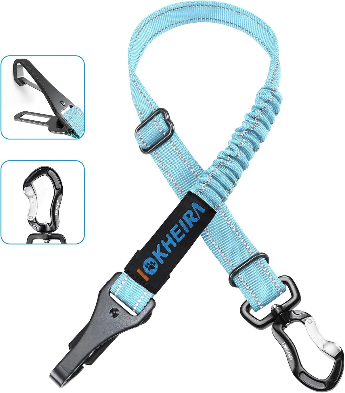 Dog Seatbelt, Updated Adjustable Harness Reflective Bungee Dog Car Seat Belt with Aviation Aluminum Alloy Rotatable Carabiner, Hook & Buckle