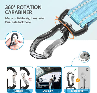 Dog Seatbelt, Updated Adjustable Harness Reflective Bungee Dog Car Seat Belt with Aviation Aluminum Alloy Rotatable Carabiner, Hook & Buckle