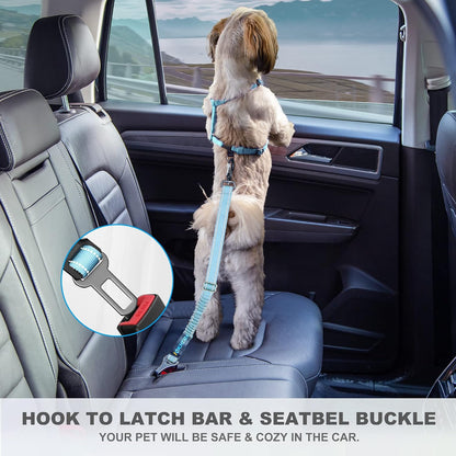 Dog Seatbelt, Updated Adjustable Harness Reflective Bungee Dog Car Seat Belt with Aviation Aluminum Alloy Rotatable Carabiner, Hook & Buckle