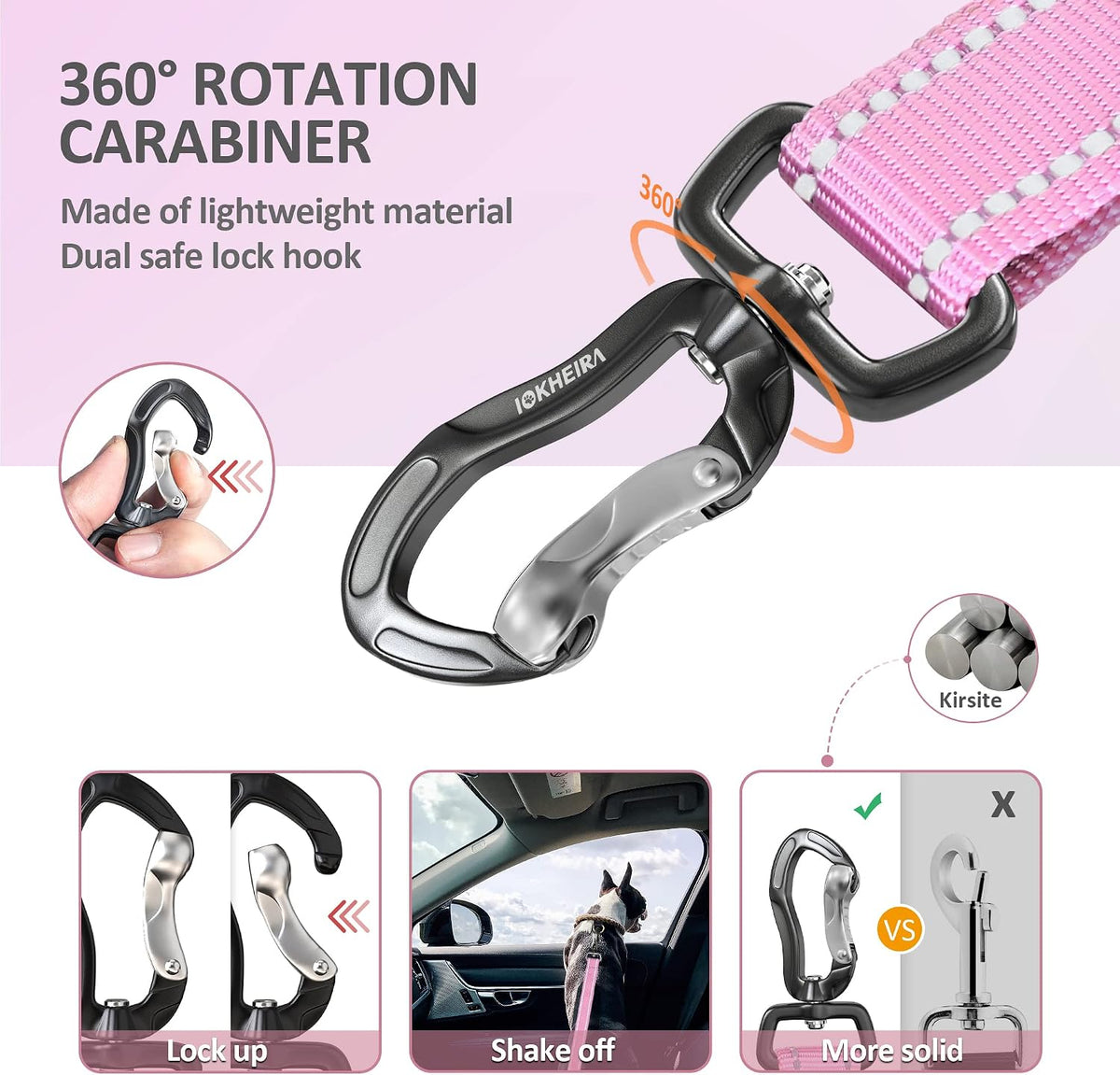 Dog Seatbelt, Updated Adjustable Harness Reflective Bungee Dog Car Seat Belt with Aviation Aluminum Alloy Rotatable Carabiner, Hook & Buckle