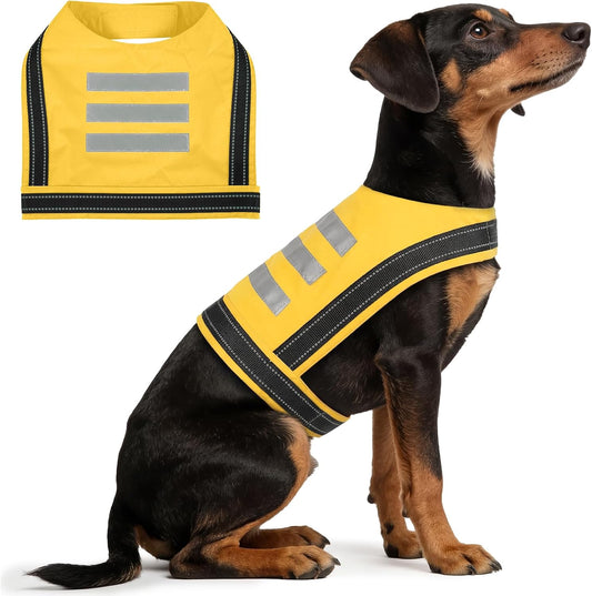 Dog Reflective Vest, High Visibility Safety Vest for Small Medium Large Dogs, Easy-On Adjustable Reflective Jacket for Outdoor Hunting Night Walking Jogging, Bright Yellow