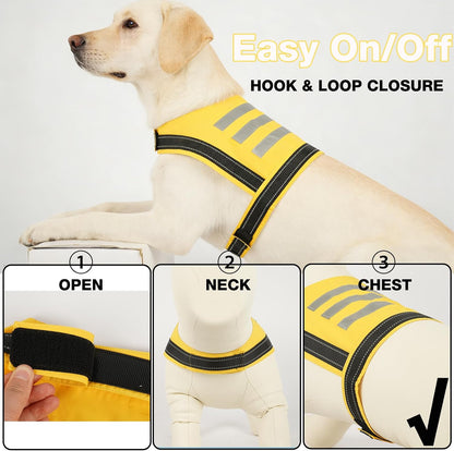 Dog Reflective Vest, High Visibility Safety Vest for Small Medium Large Dogs, Easy-On Adjustable Reflective Jacket for Outdoor Hunting Night Walking Jogging, Bright Yellow
