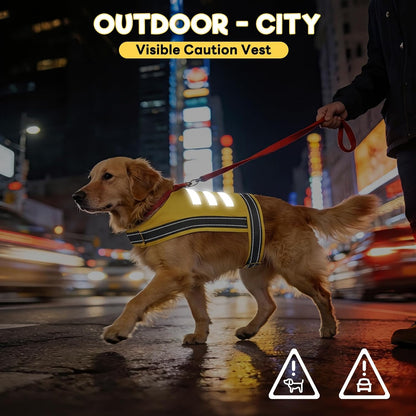 Dog Reflective Vest, High Visibility Safety Vest for Small Medium Large Dogs, Easy-On Adjustable Reflective Jacket for Outdoor Hunting Night Walking Jogging, Bright Yellow