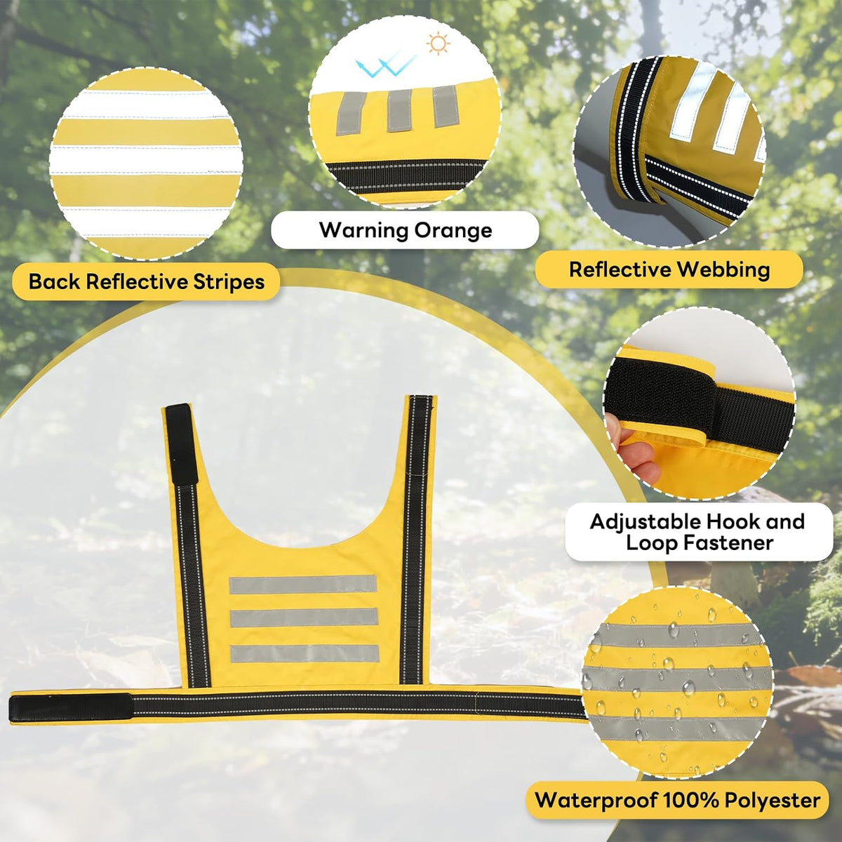 Dog Reflective Vest, High Visibility Safety Vest for Small Medium Large Dogs, Easy-On Adjustable Reflective Jacket for Outdoor Hunting Night Walking Jogging, Bright Yellow
