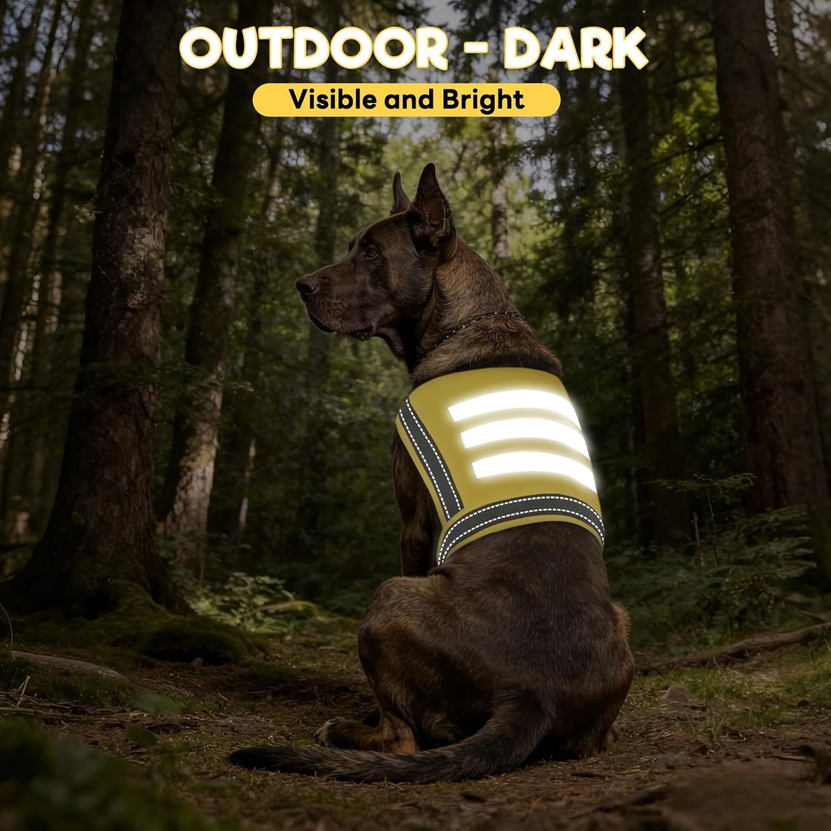 Dog Reflective Vest, High Visibility Safety Vest for Small Medium Large Dogs, Easy-On Adjustable Reflective Jacket for Outdoor Hunting Night Walking Jogging, Bright Yellow